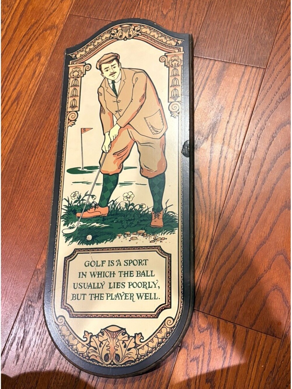 Vintage 1968 Yorkcraft Wood Golf Painted Golfing Sign Plaque 23in X 9in